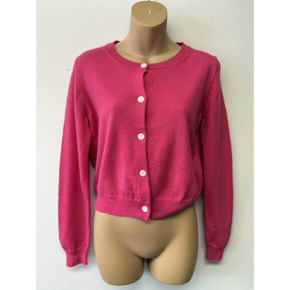 Molly Bracken Hot Pink Button Crop Long Sleeve Sweater Cardigan Medium - Picture 10 of 10